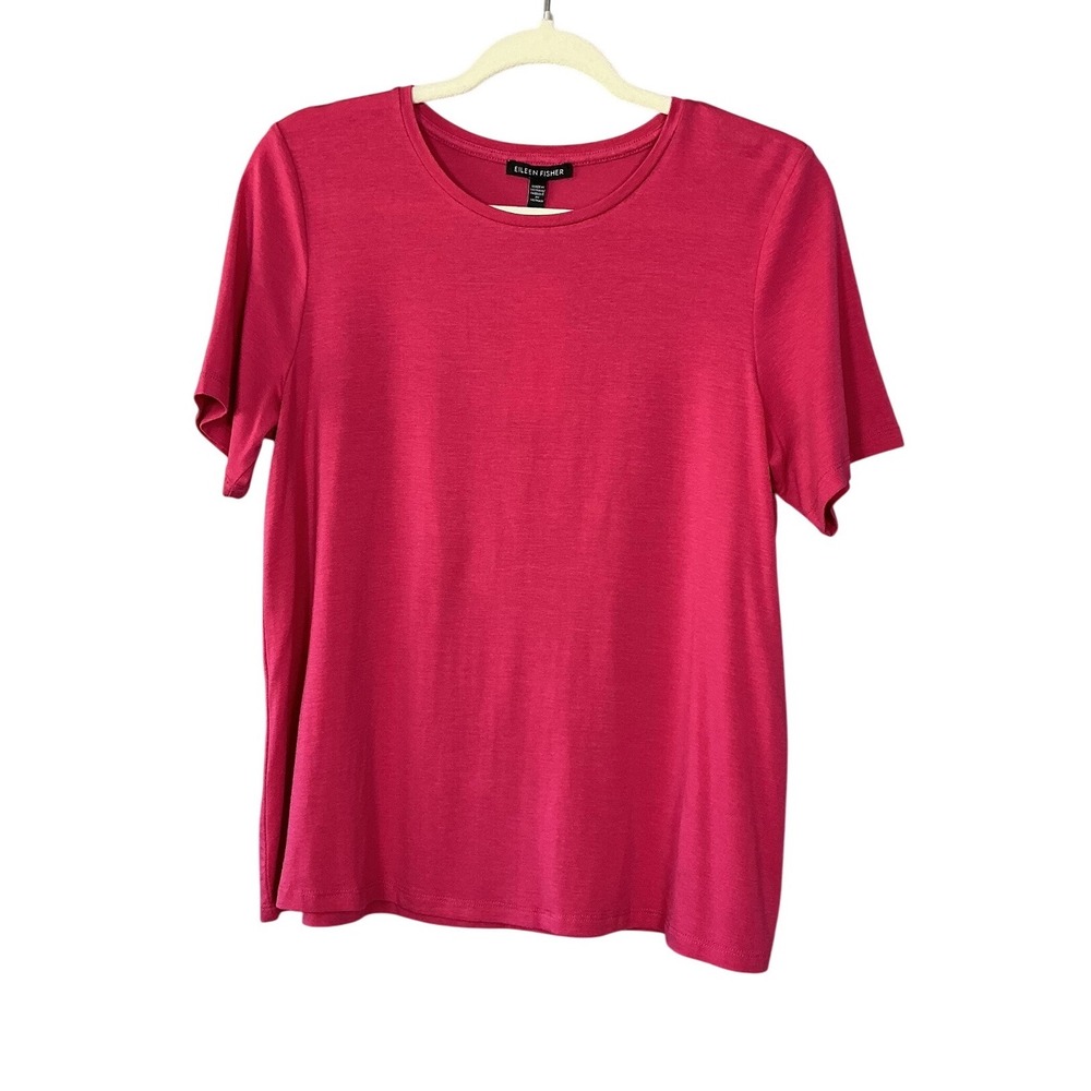 Eileen Fisher Fine Jersey Tencel Tee Raspberry Pink Short Sleeve Crew Neck S/P